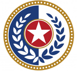 Circular seal featuring a red five-pointed star at the center, surrounded by a blue field and white laurel wreath, with a gold outer border.